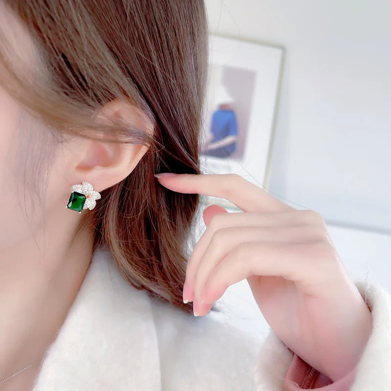 Bilincolor Super Shiny Square Large Zircon Leaf Earrings for Women