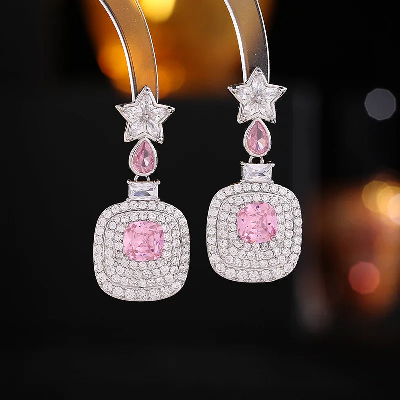 Bilincolor Light Luxury  Fashion Zircon Square Earrings  for Wedding or party