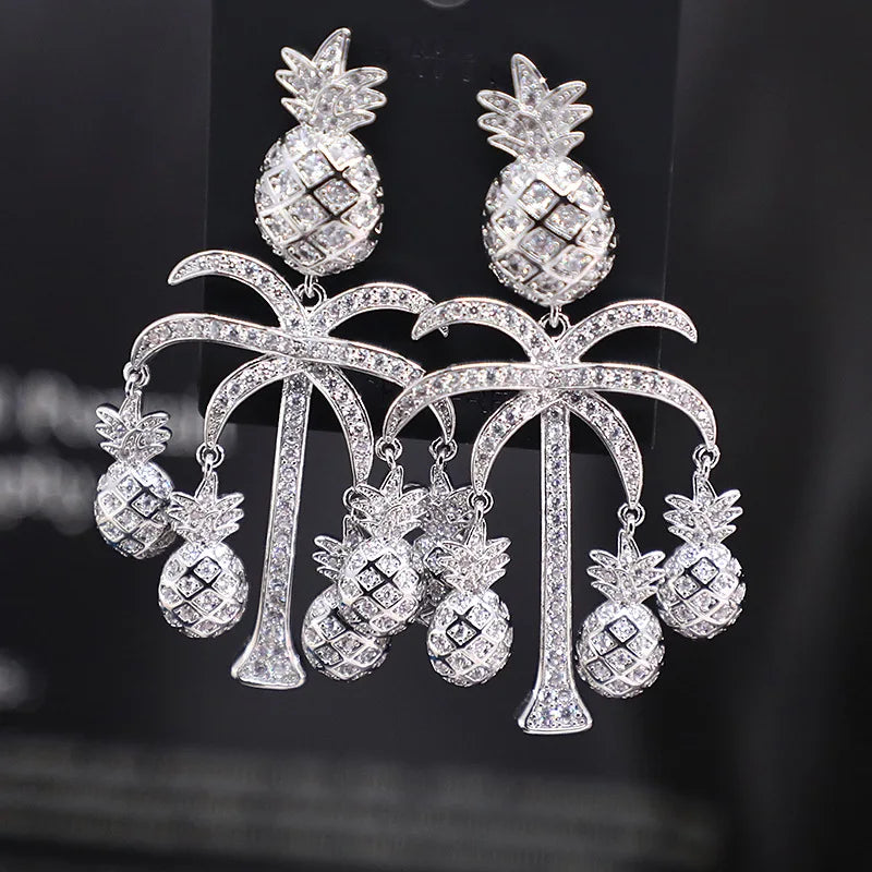 Bilincolor Micro Inlaid Zircon Pineapple Tree Earrings For Women