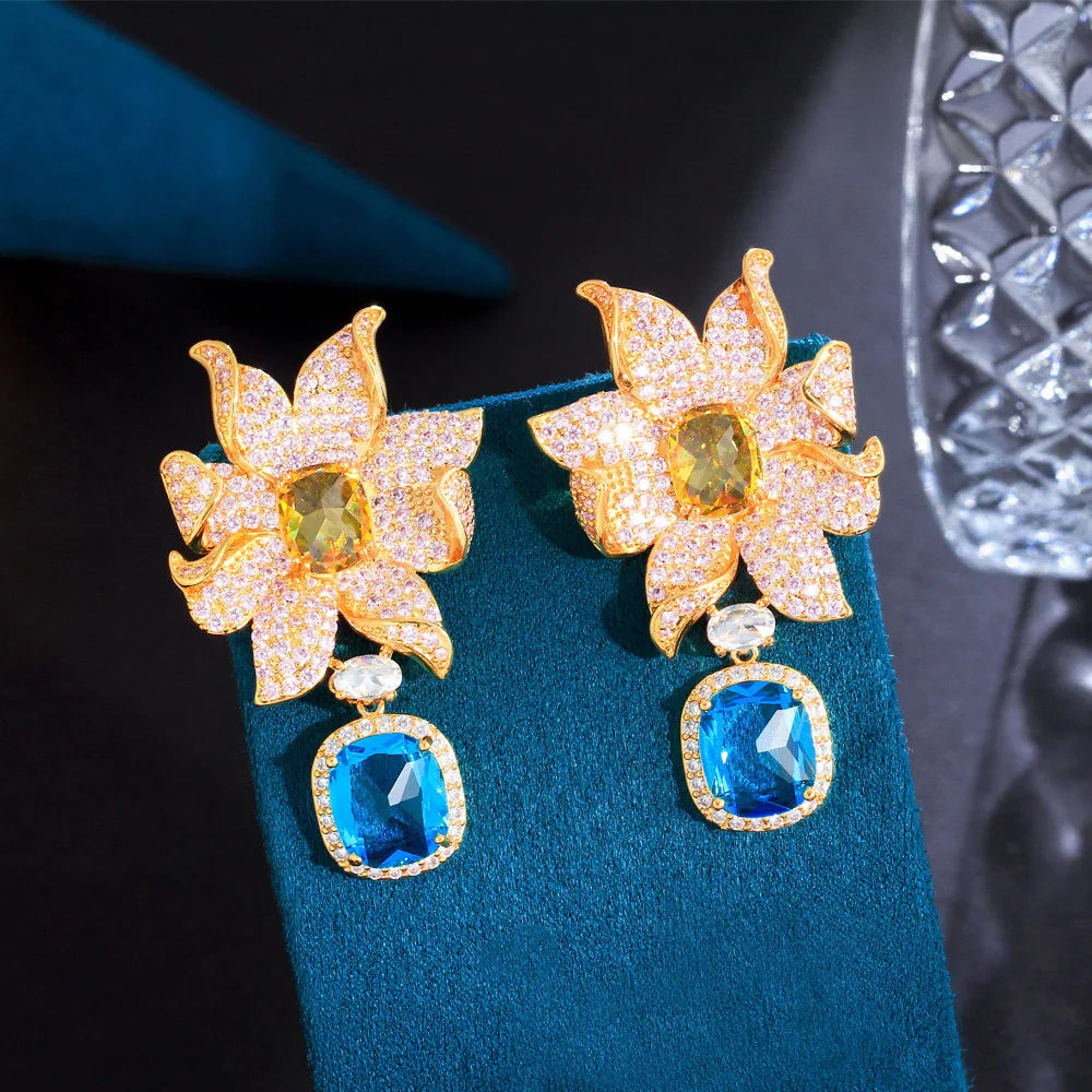 Bilincolor Korea Light Luxury Heavy Industry Zircon Flower Earrings for Women