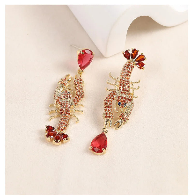 Bilincolor Light Luxury Animal Colored Zircon Lobster Shaped Earrings for Women