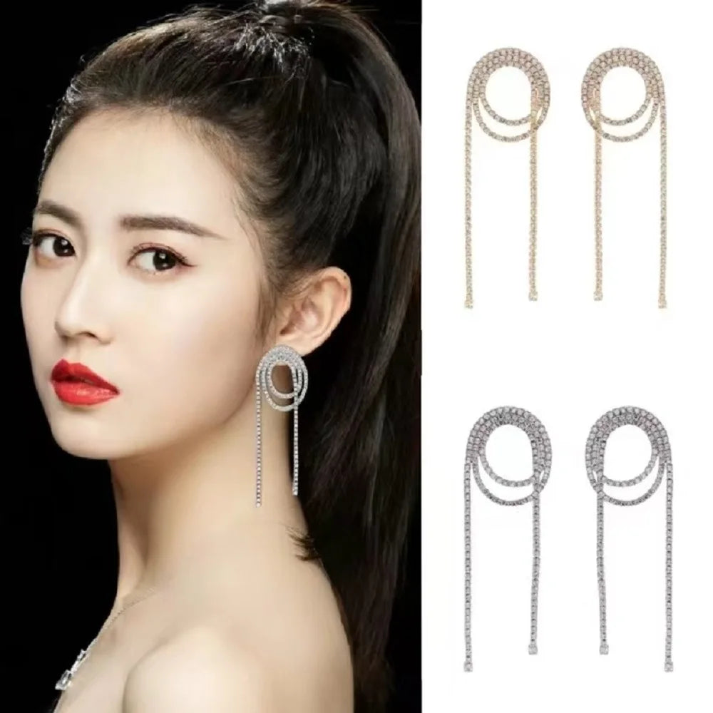 Bilincolor Designer Zircon Round Tassel Earringsfor Women