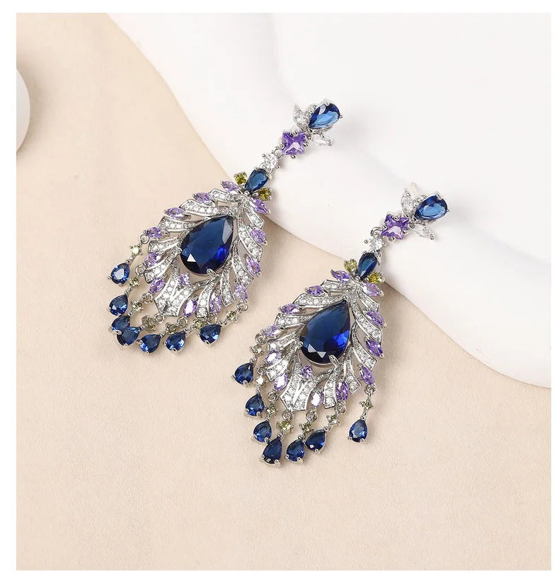 Bilincolor  Blue Tassel Droplet Shaped Earrings for Women