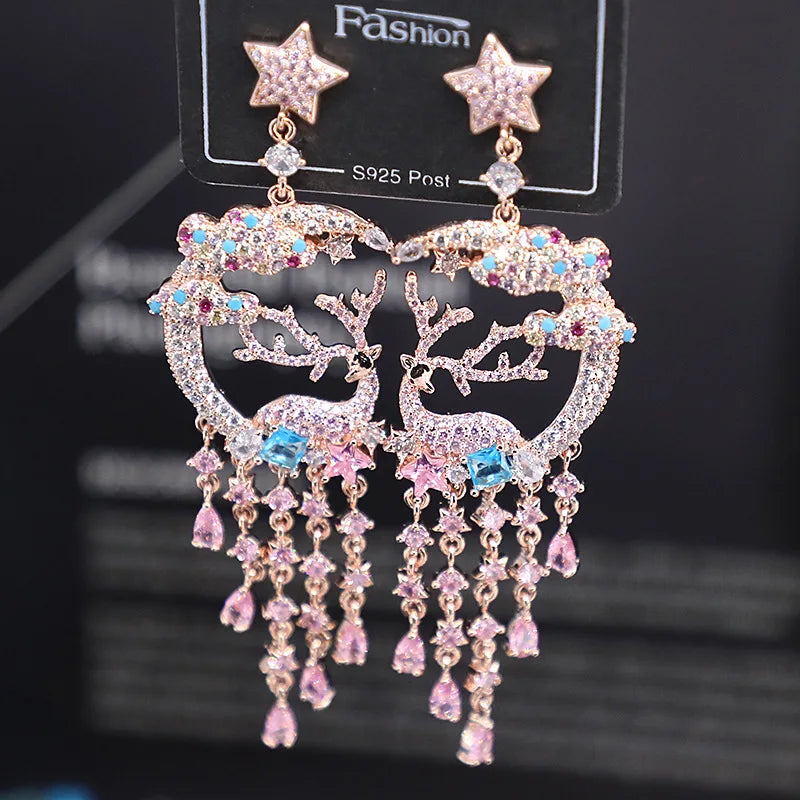 Bilincolor Micro Set Zircon Zika Deer Tassel Earrings For Women