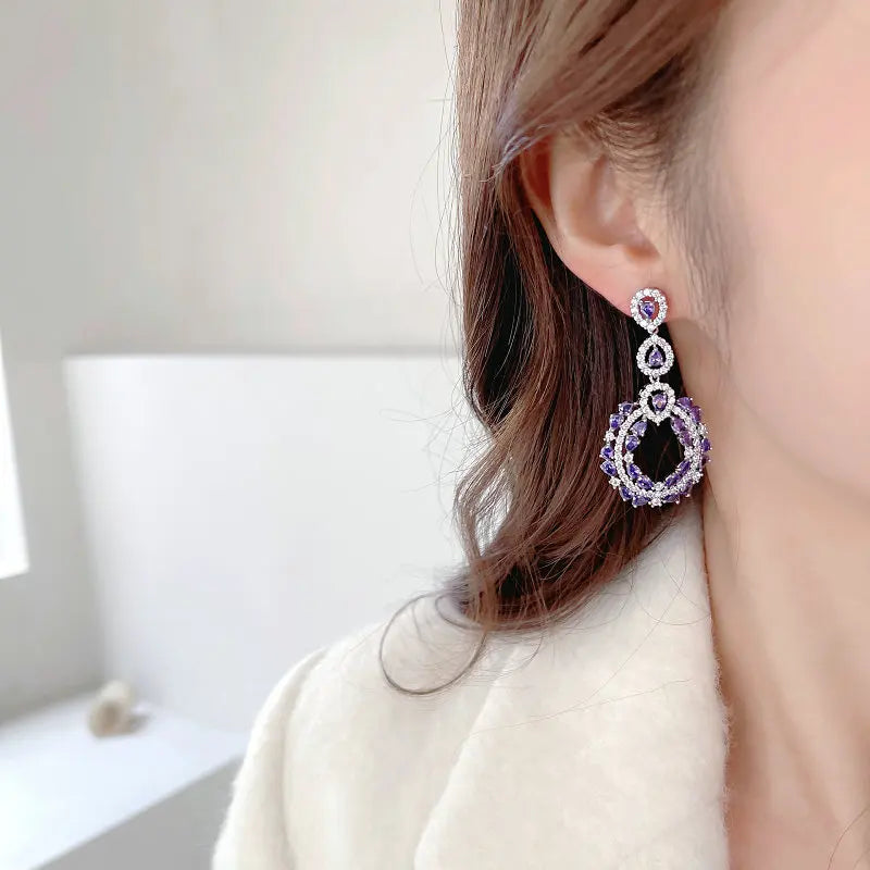 Bilincolor Purple Temperament Earrings for Wedding or Party