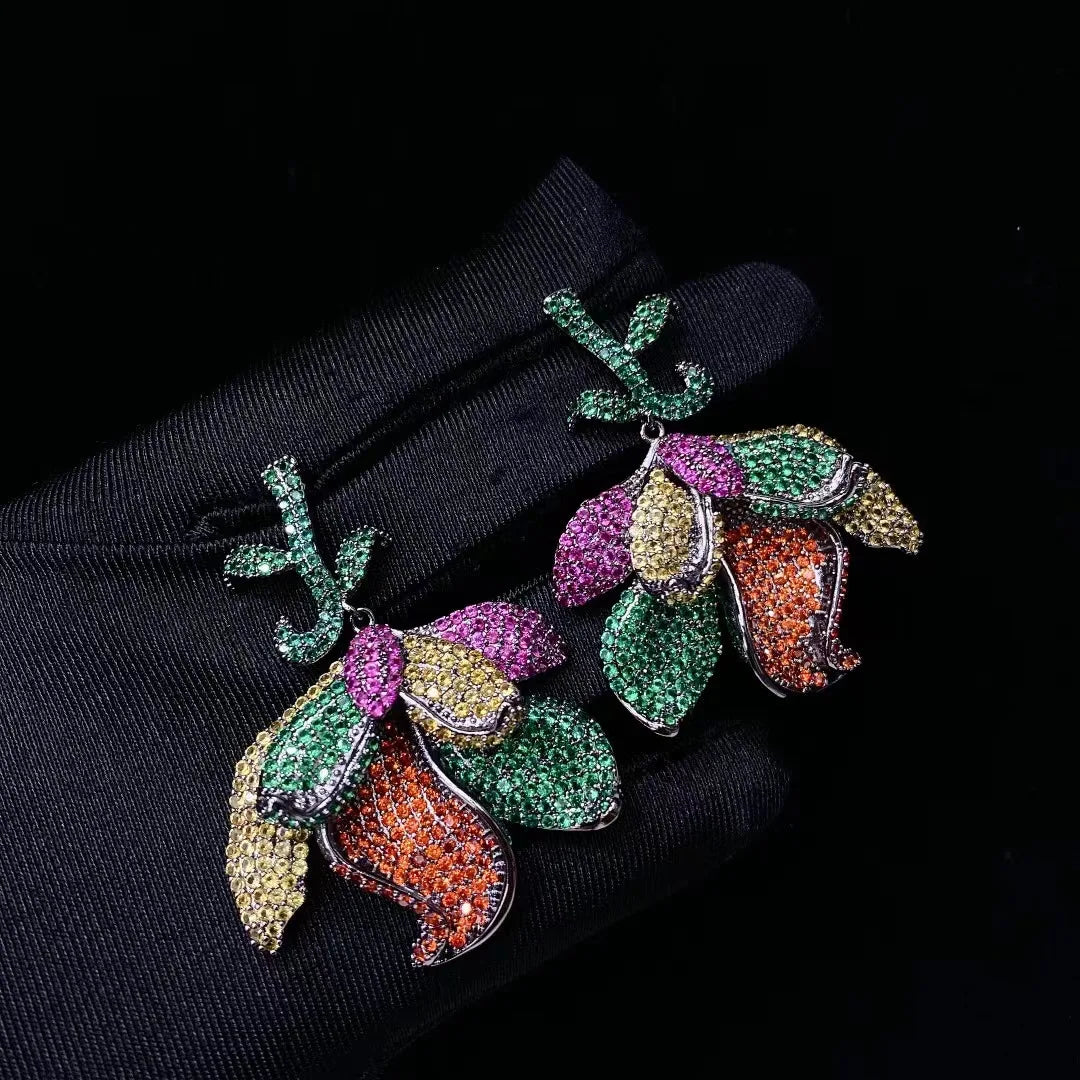 Bilincolor New Plant Flower Colored Zircon Petal Earrings for Women