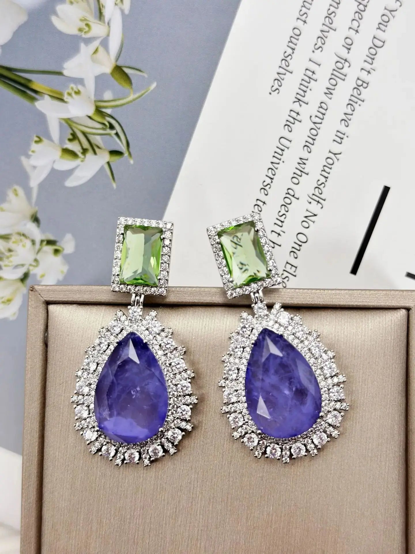 Bilincolor Geometric Water Droplet Shaped Colored Zircon Earrings For Women