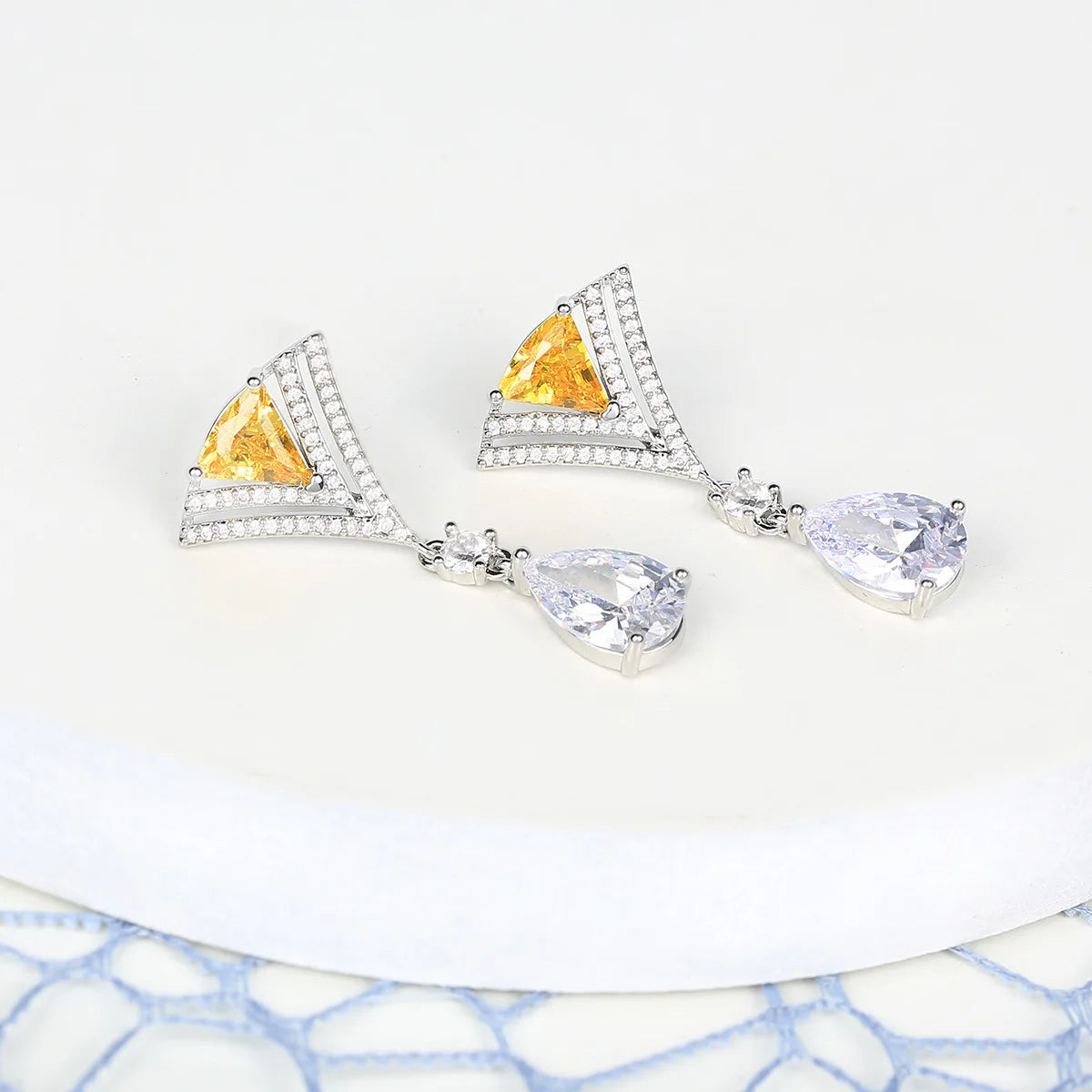 2022 New Fan-shaped Zircon Fashion Design Earrings  for Wedding  or Party