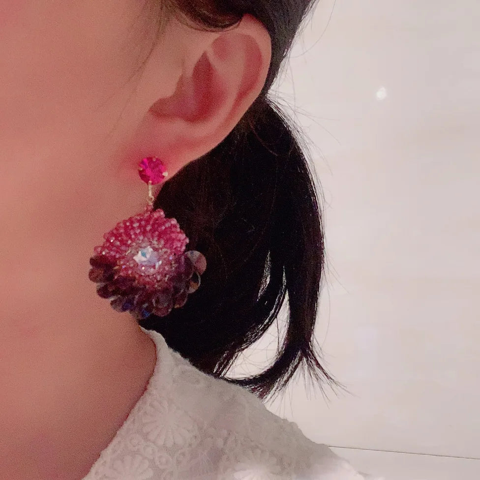 Bilincolor Luxury Rose Flower Crystal Earrings for Party or Wedding