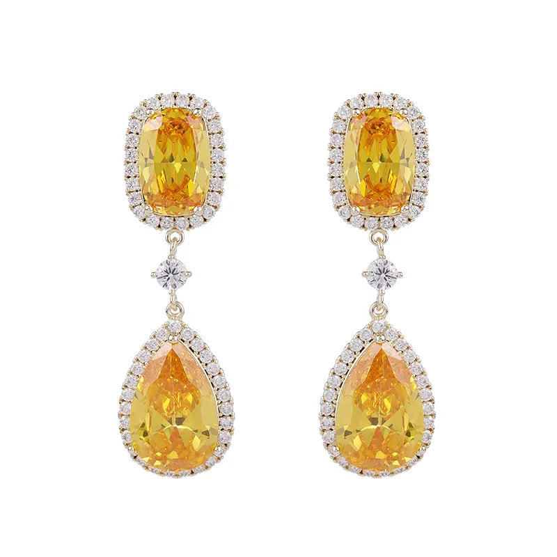 Bilincolor Light Luxury Bridal Dress Zircon Court Style  Water Drop   Earrings for Women