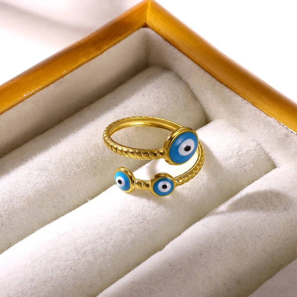 Turkish Style Evil Eye Rings for Women Gold Color Stainless Steel Ring Retro Lucky Femme Band Couple Aesthetic Jewelry anillos