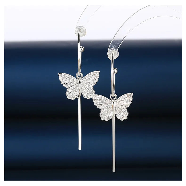 Bilincolor Luxury Luxury Zircon Butterfly Long Earrings for Christmas "Gift