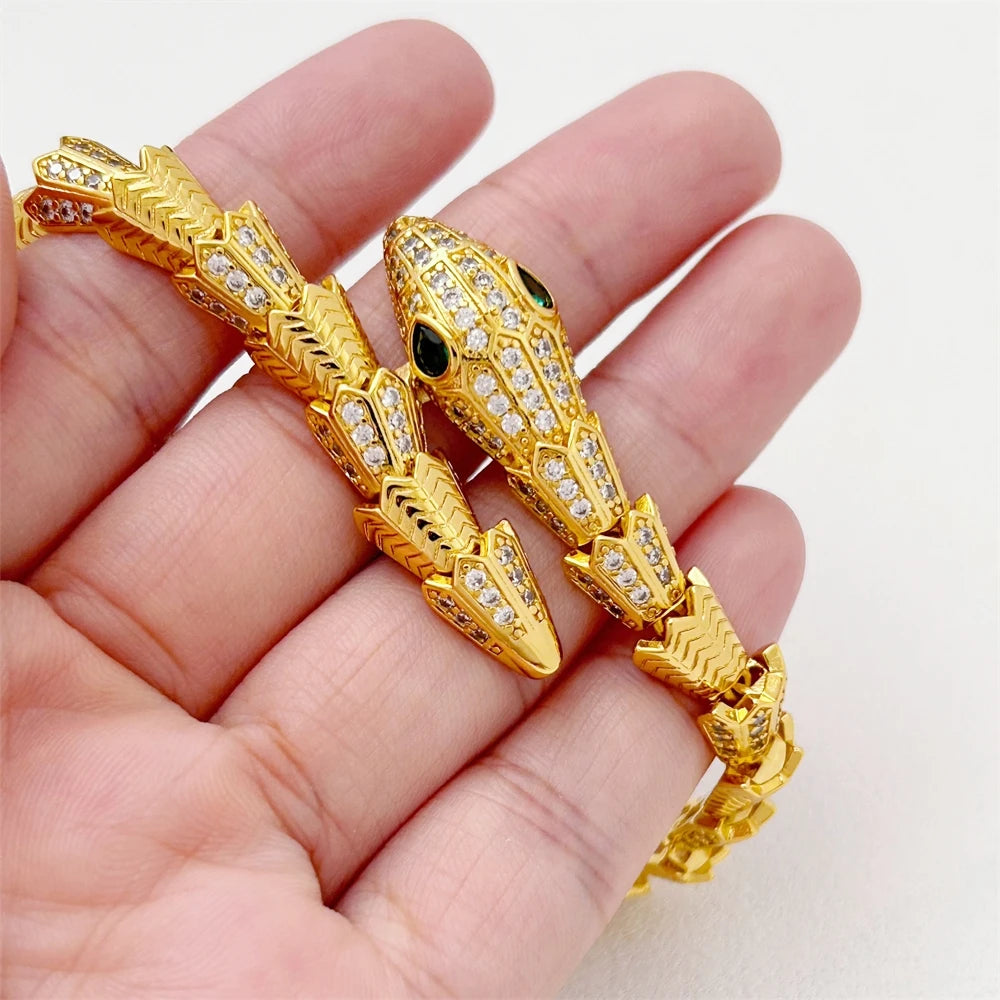 Women's Hand Bracelets Stainless Steel Gold Color Snake Bangle with Zirconia Luxury High Quality Jewelry Accessories Gifts