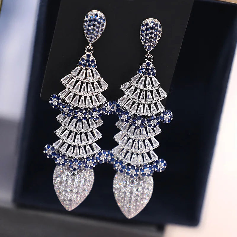 Bilincolor Fan Shaped Micro Inlaid Zircon Water Drop  Earrings for Women