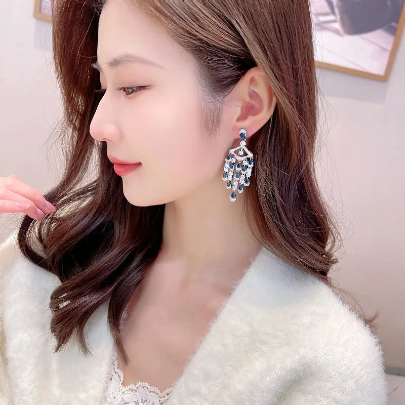 Bilincolor New Zircon  Banquet Dress Earrings with Droplet Tassel  for Women