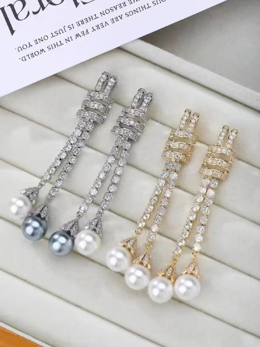 Bilincolor  Fashionable Zircon Tassel Pearl Earrings for Women