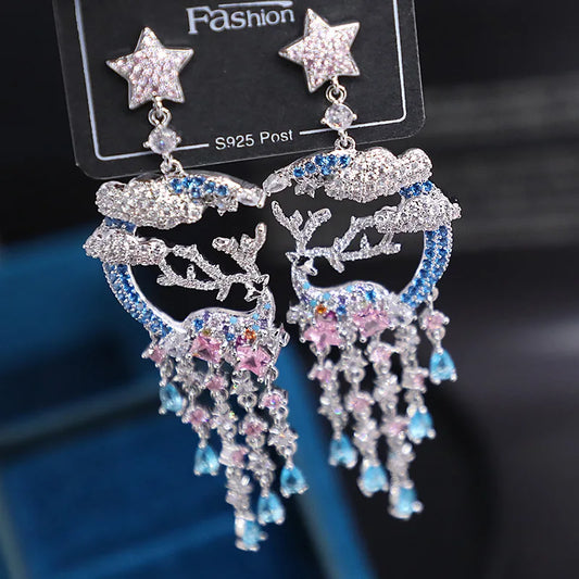 Bilincolor Micro Set Zircon Zika Deer Tassel Earrings For Women