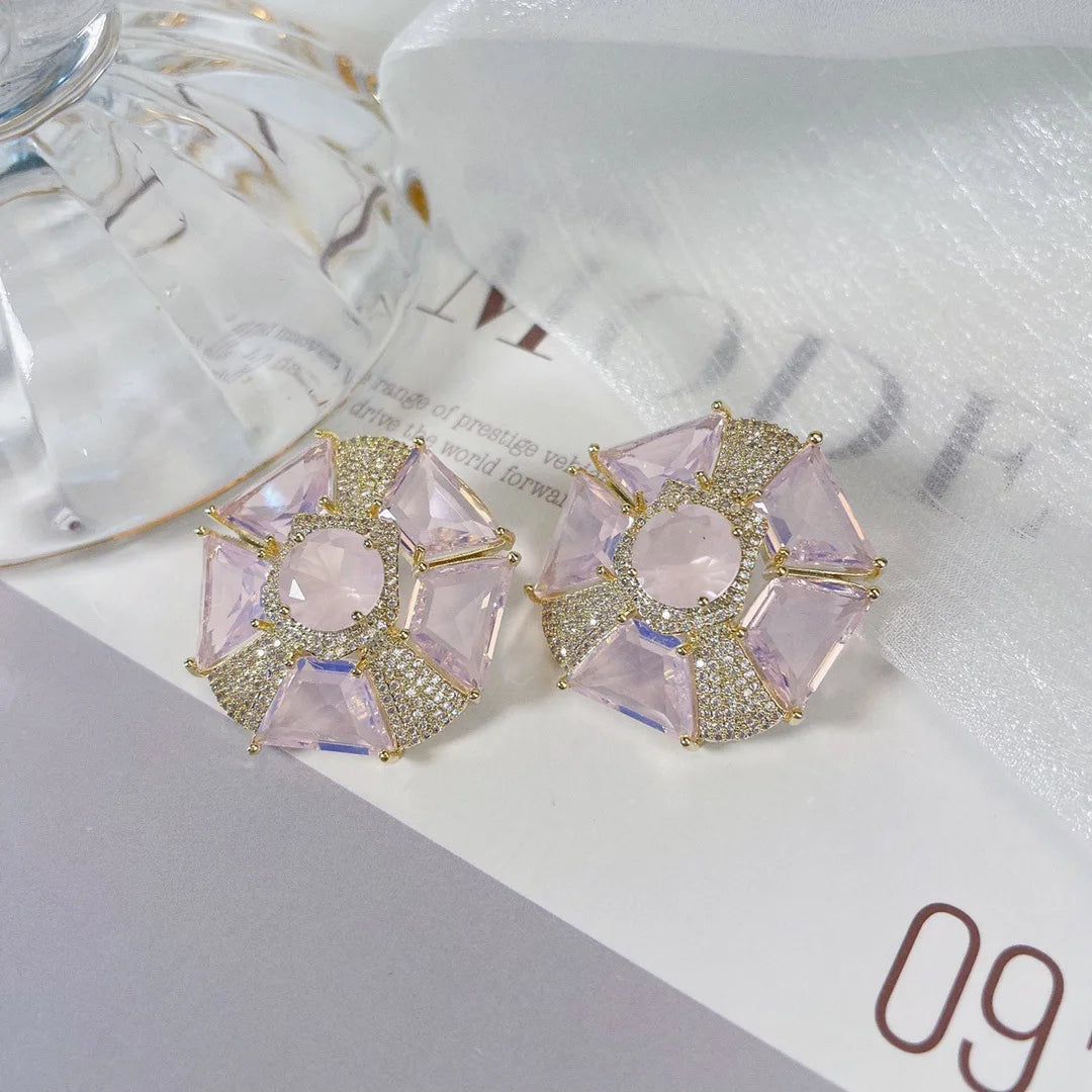 Bilincolor Geometric Polygonal Light Luxury Colorful Zircon Earrings  for Women