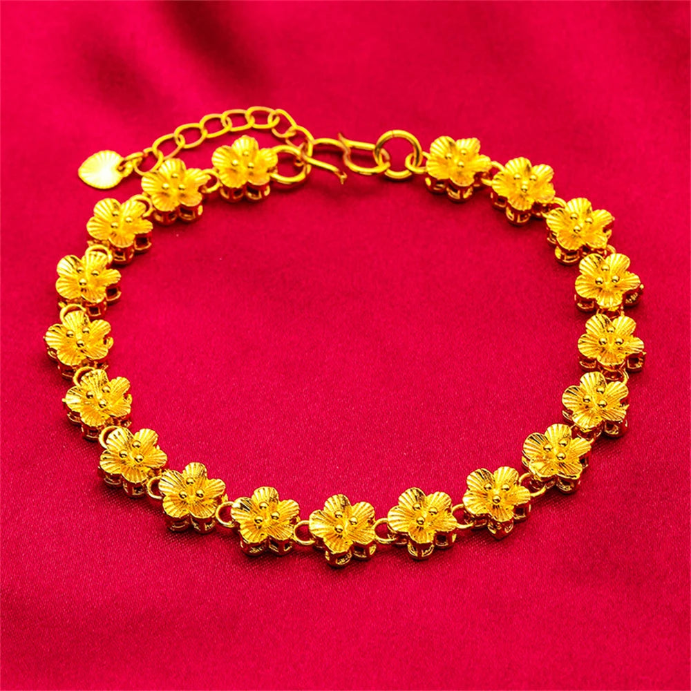 Gold Color Flowers Chain Bracelets & Bangle For Women Lady Pulseira Femme Wedding Bridal Jewelry Accessories Party Gifts Bijoux