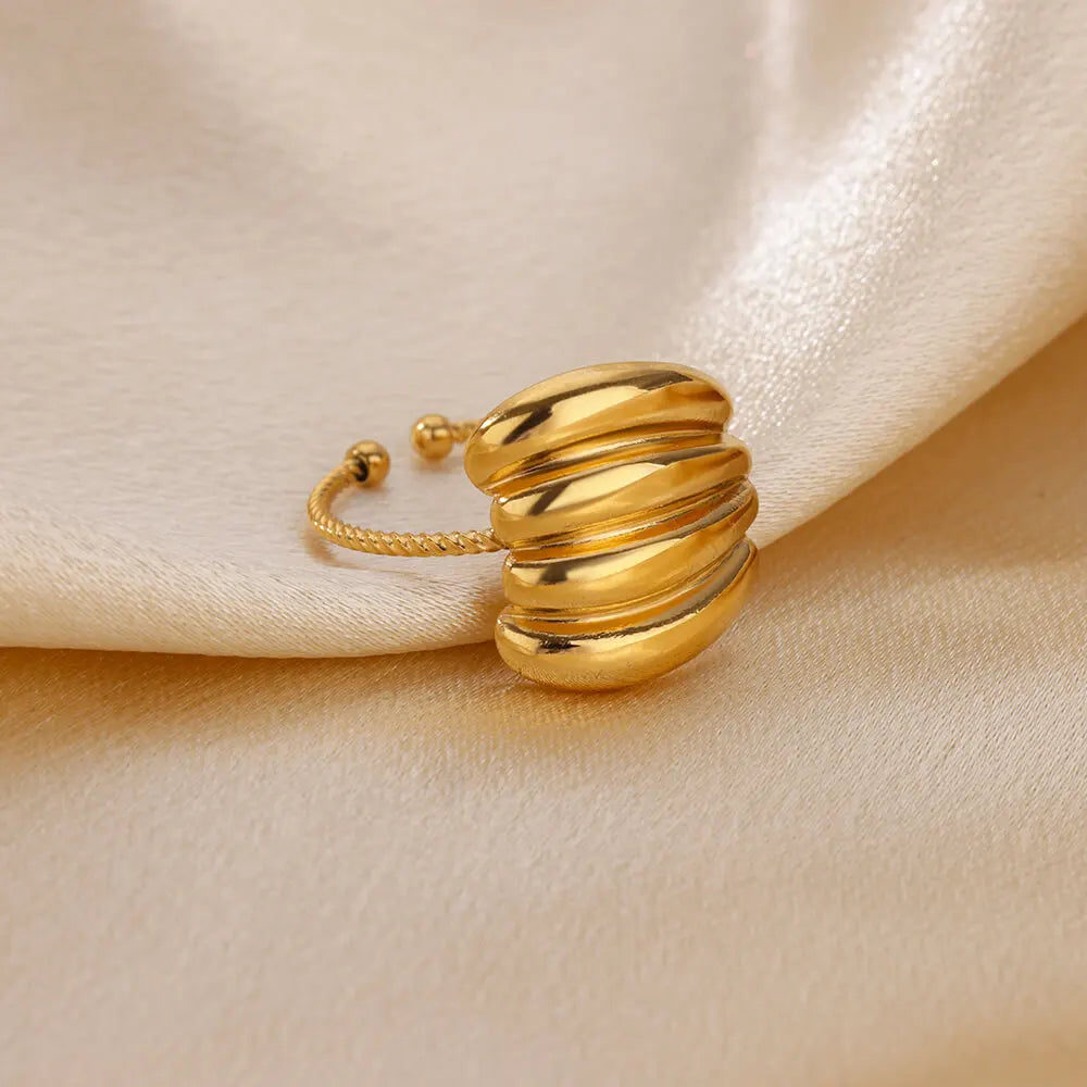 Stripe Rings for Women Gold Color Stainless Steel Ring 2024 Trend Couple Wedding Band Female Party Jewelry Finger Accessories