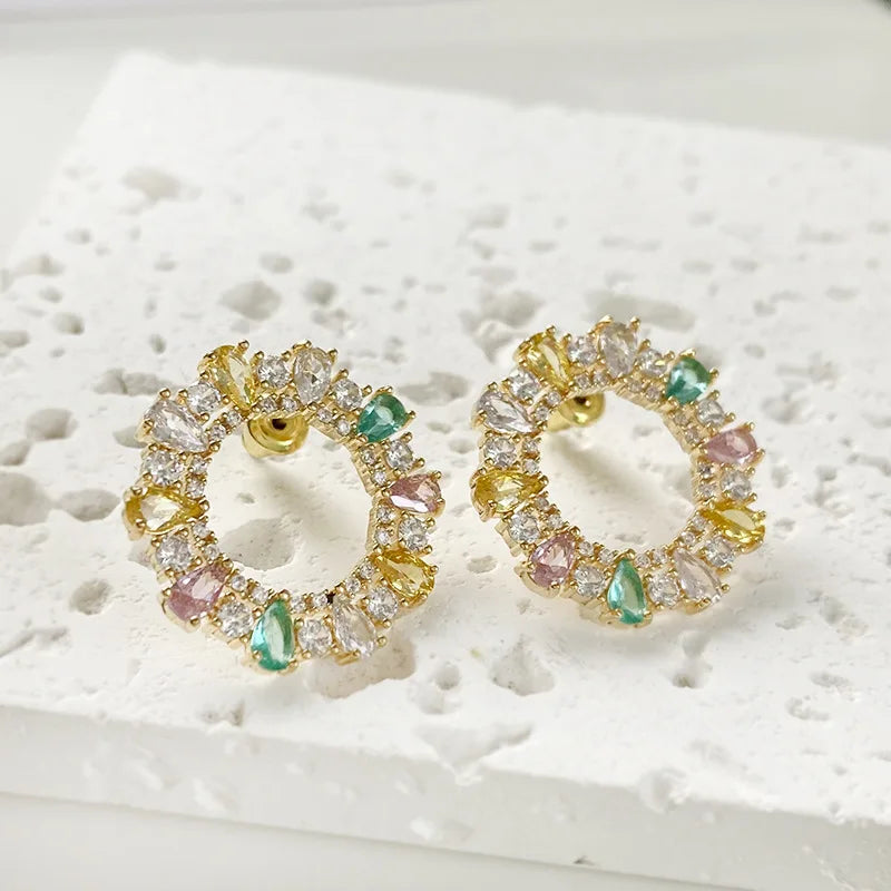 Bilincolor Light Luxury Colored Zircon Ring Earrings for Women