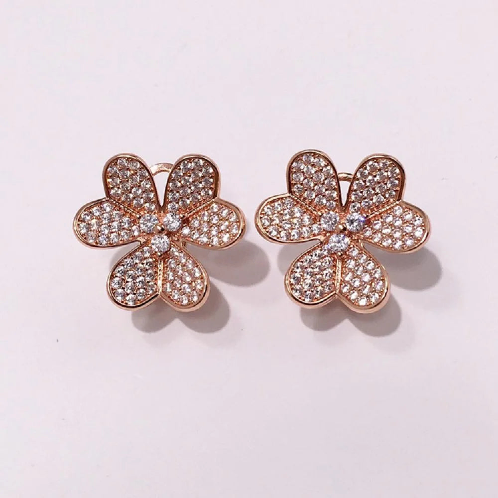 Bilincolor Silver Colour Tiny Cubic Zirconia Luxury Flower Stud Earring with Lock On The Back Female