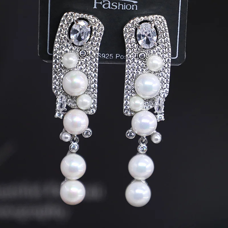 Bilincolor Drop Shaped Pearl Tassel Earrings For Gift or  Party