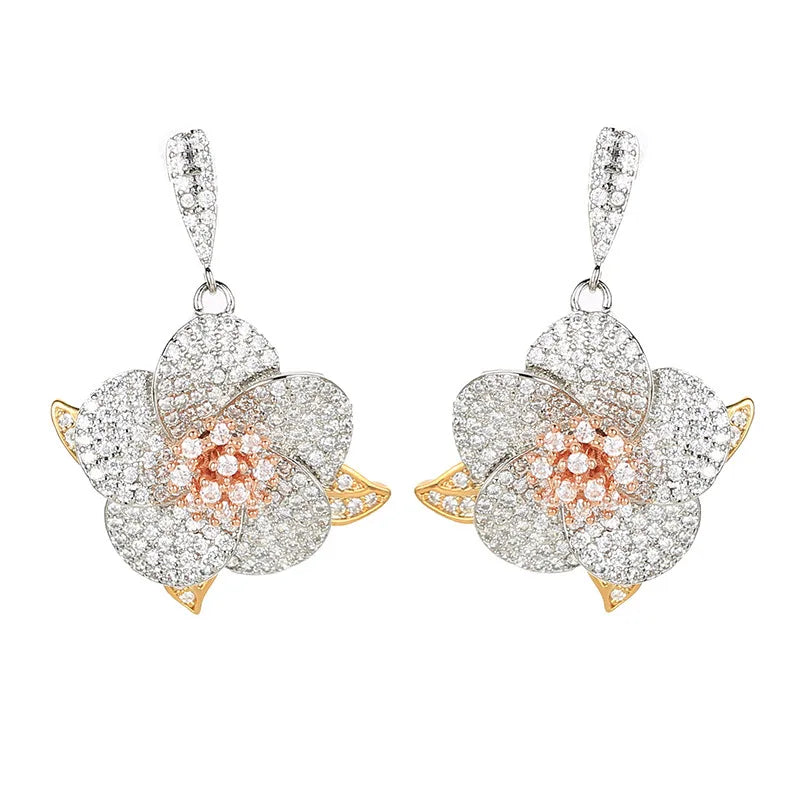 Luxury and Fashionable New Zircon Flower  Earrings For Women or Girls'  Christmas Gift