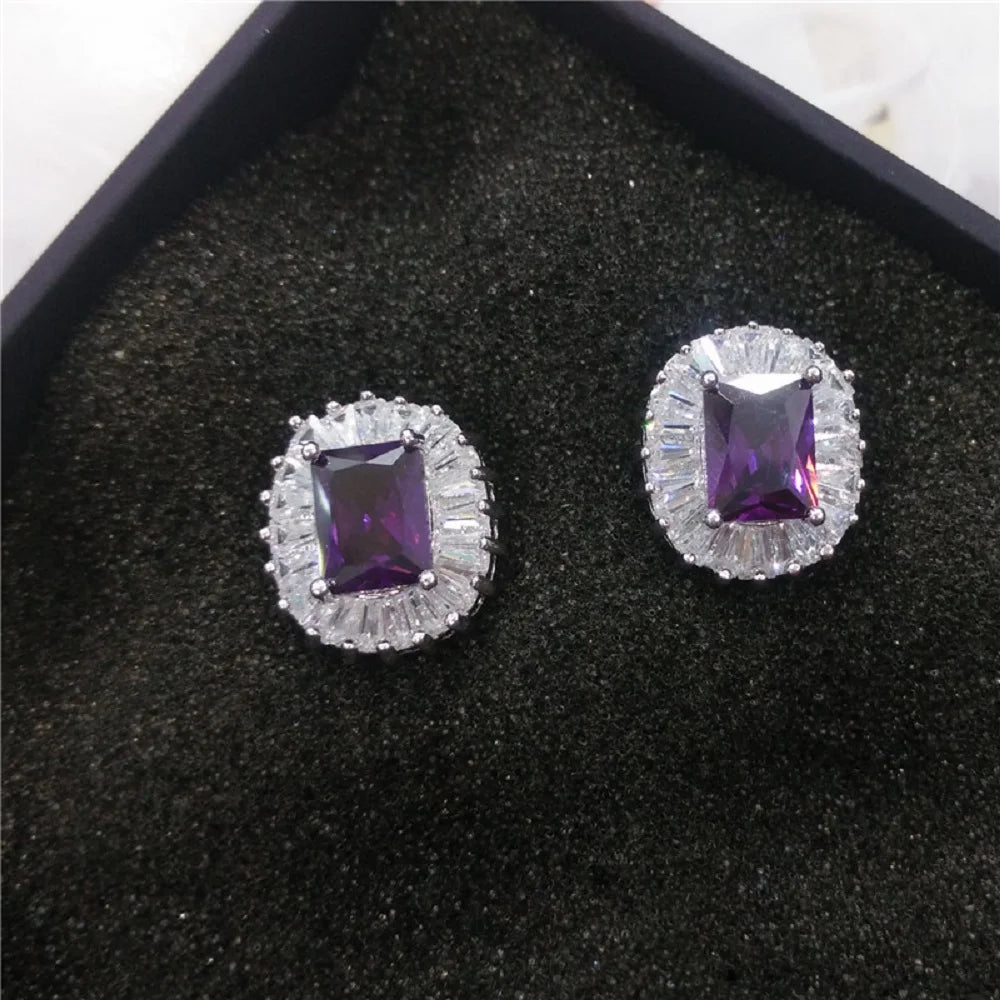 Bilincolor Yellow Square Cubic Zircon Stud Earring for Wedding or for Party