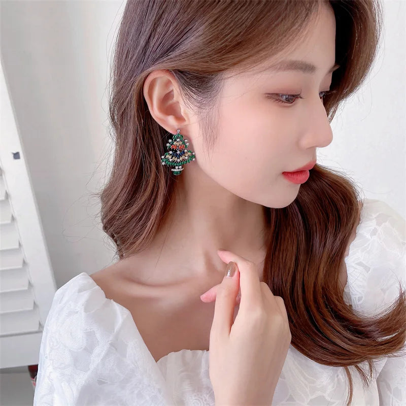 Bilincolor Luxury Colorful Zircon Inlaid Christmas Tree Earrings  for  Christmas Gift