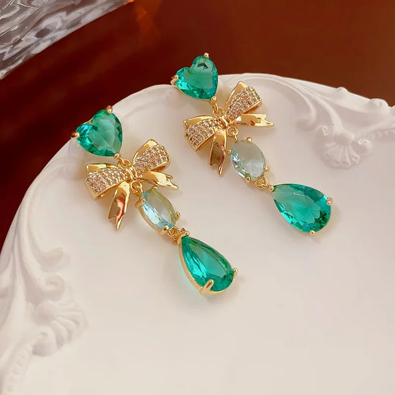 Bilincolor Zircon Bow Heart Droplet Earrings