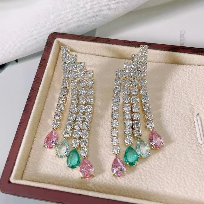 Bilincolor Geometric Zircon Tassel Earrings for Women