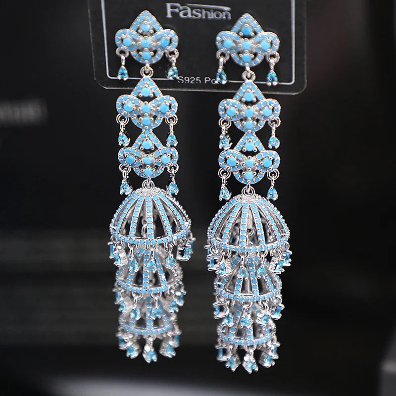 Bilincolor Micro Set Zircon Flower Wind Chime Tassel Earrings