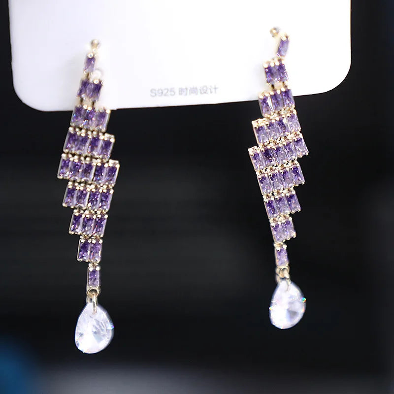 Bilincolor Korean Version  Purple  Ziron Tassel Earrings for Women