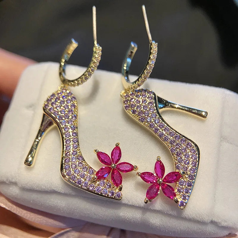 Zircon Light Luxury  Creative Design High Heels Earrings for Woman