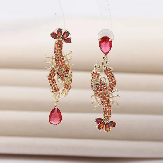 Bilincolor Light Luxury Animal Colored Zircon Lobster Shaped Earrings for Women