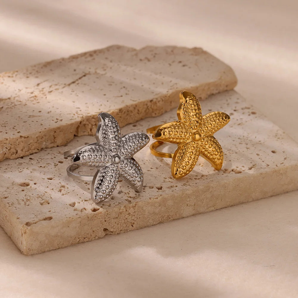 Summer Starfish Rings for Women Girls Opening Stainless Steel Ring 2024 Trend Female Beach Jewelry Daily Accessories anillos