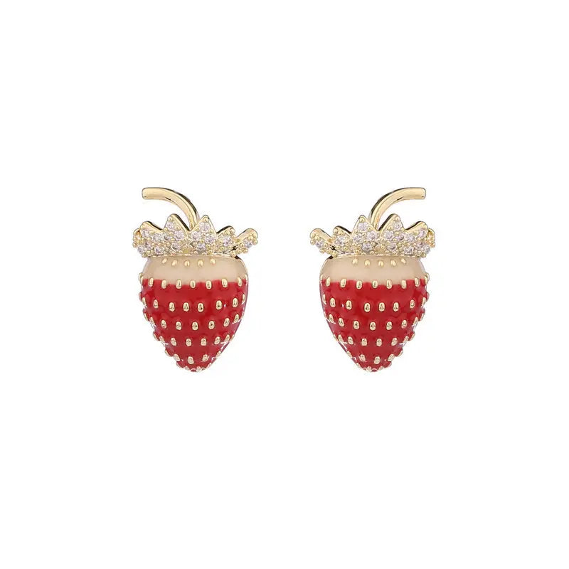 Bilincolor Light Luxury  Korean Heart-Shaped Simple Strawberry Earrings  for Wedding or Party