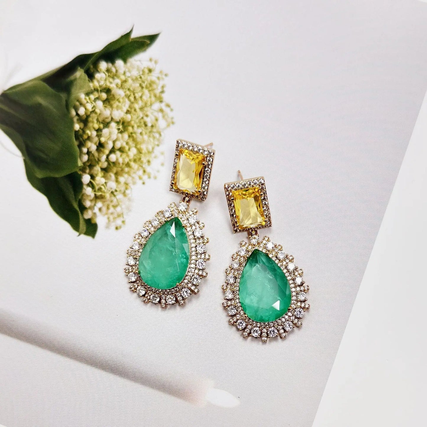 Bilincolor Geometric Water Droplet Shaped Colored Zircon Earrings For Women