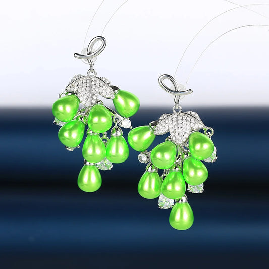 Bilincolor Light Luxury Fashion Green Grape Earrings for Wedding or  Party