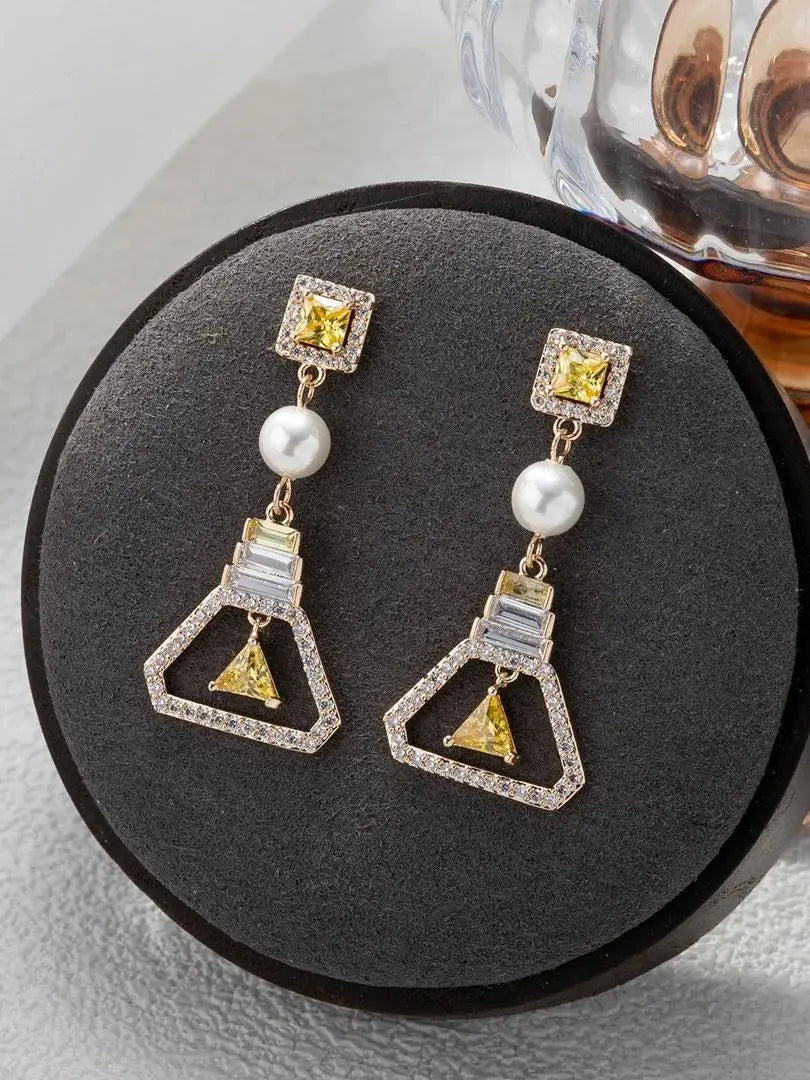 Bilincolor  Exquisite Triangular Colored Zircon Pearl Earrings for Women