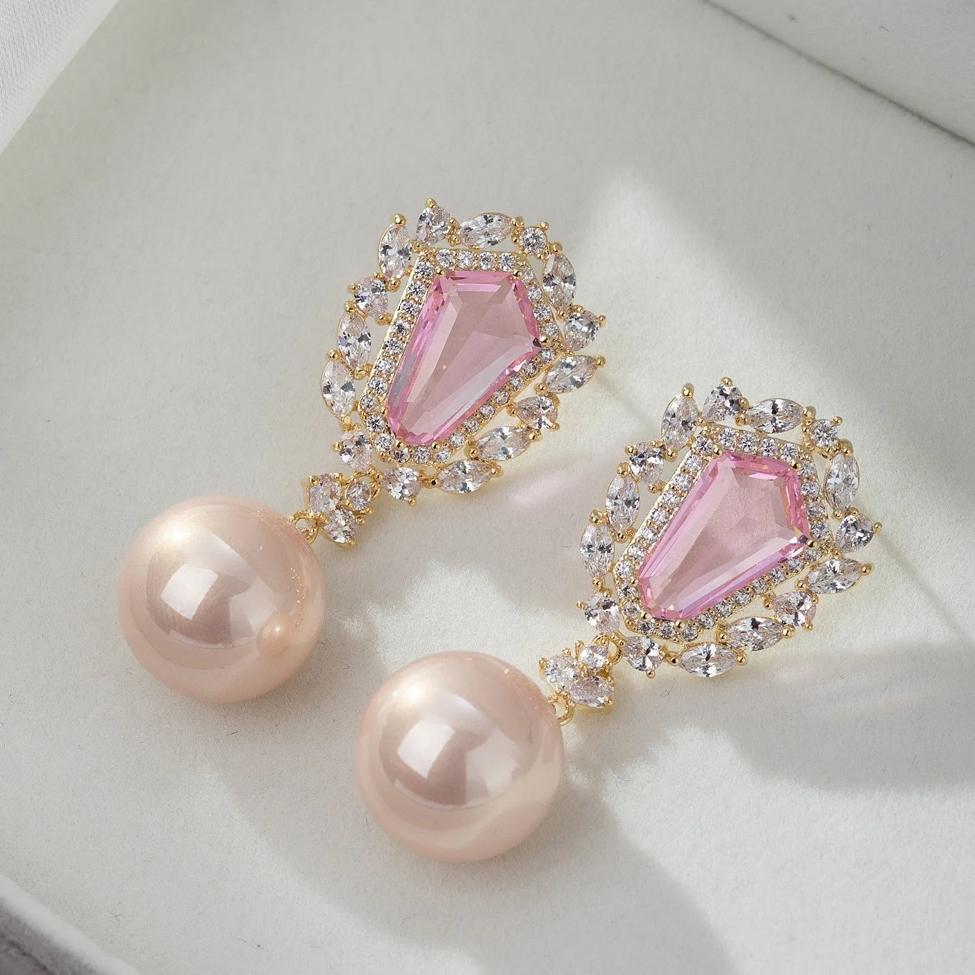 Bilincolor Hexagonal Colored Zircon Pearl Earrings for Women