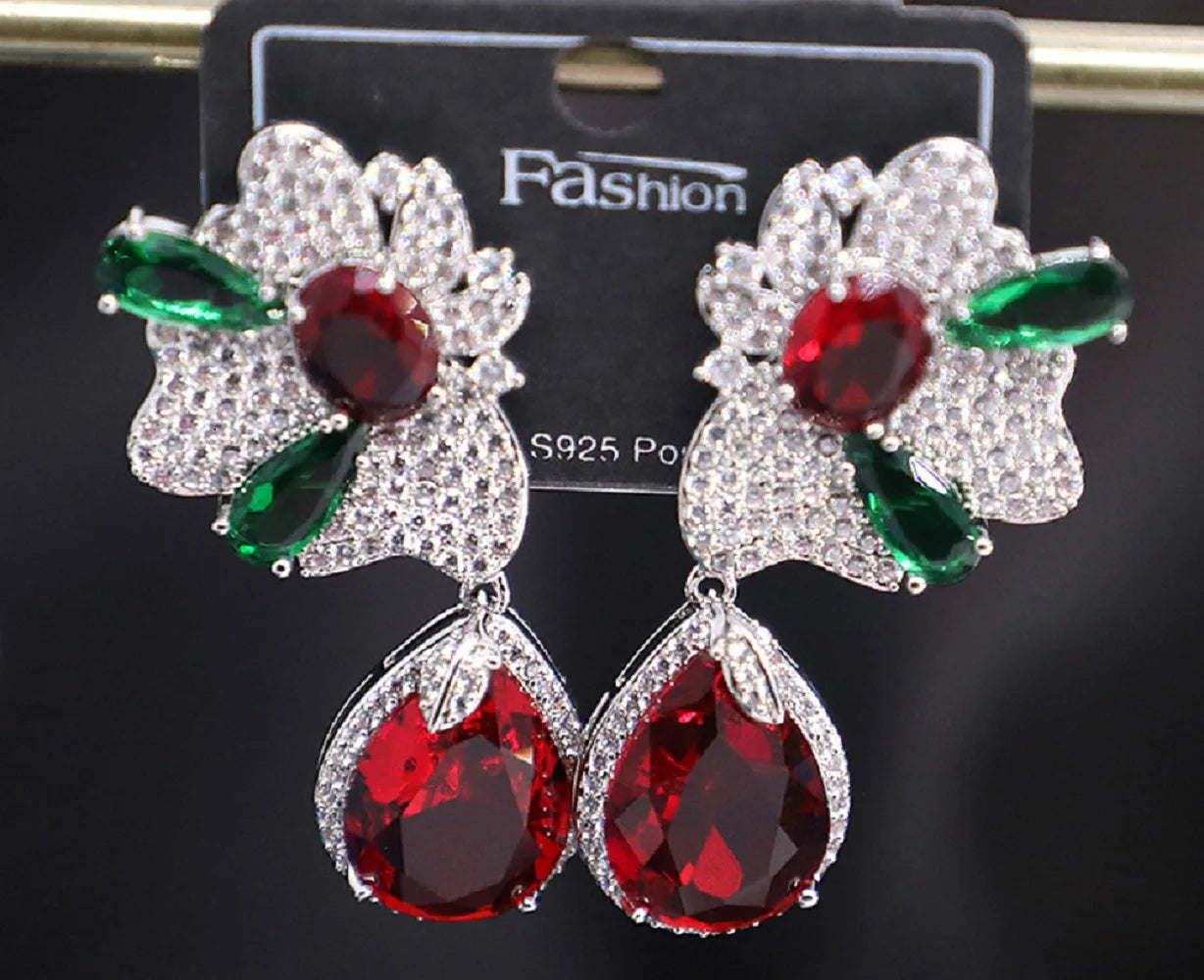 Bilincolor Micro Set Zircon Flower Transparent Water Drop Earrings for Women