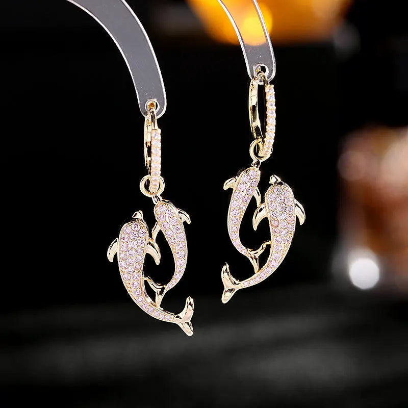 Bilincolor New Korean Version Creative and Personalized Animal Double Dolphin Earrings for Wedding or Party