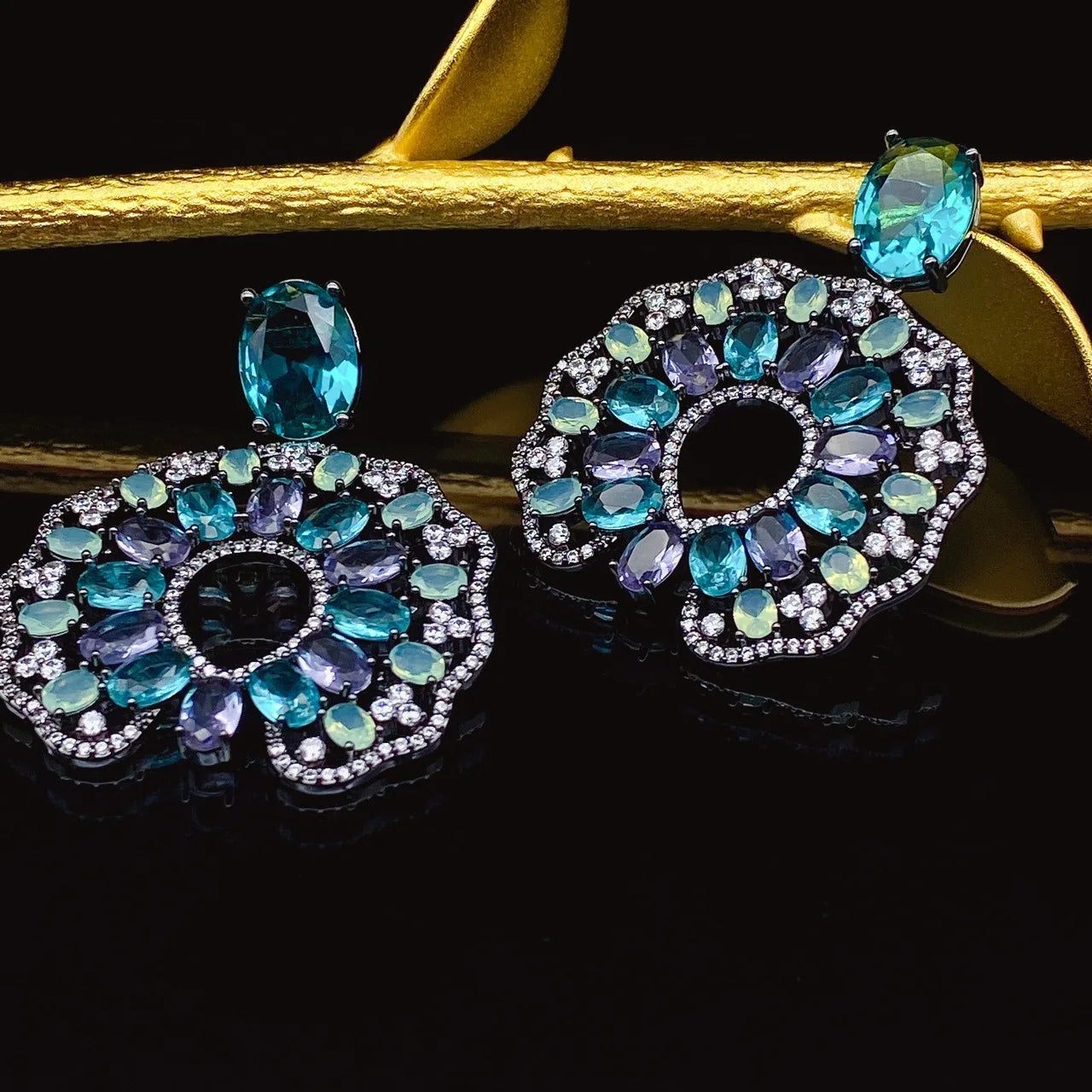 Bilincolor Zircon Fine-worked Micro-inlaid High-grade Color Matching Earrings For Women