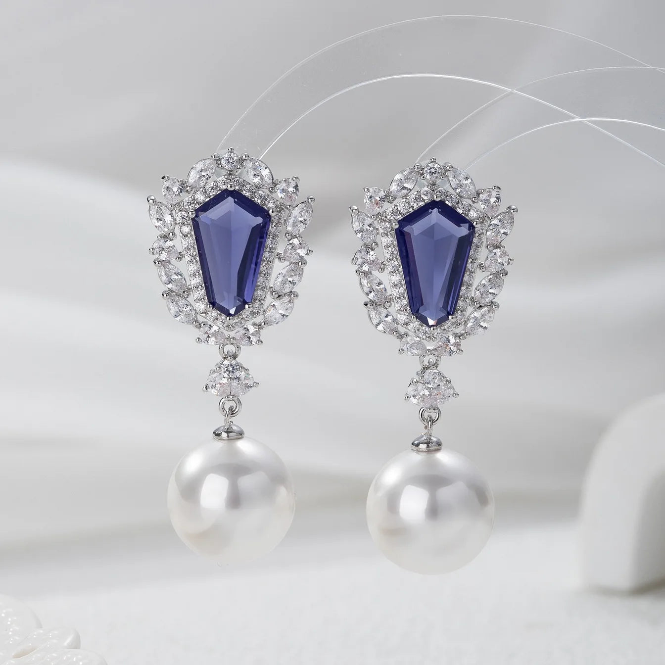 Bilincolor Hexagonal Colored Zircon Pearl Earrings for Women