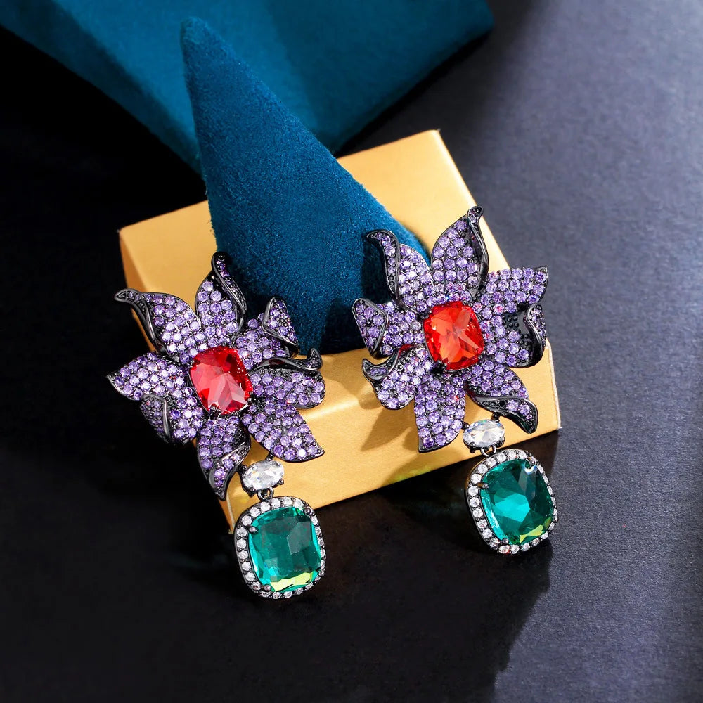 Bilincolor Korea Light Luxury Heavy Industry Zircon Flower Earrings for Women