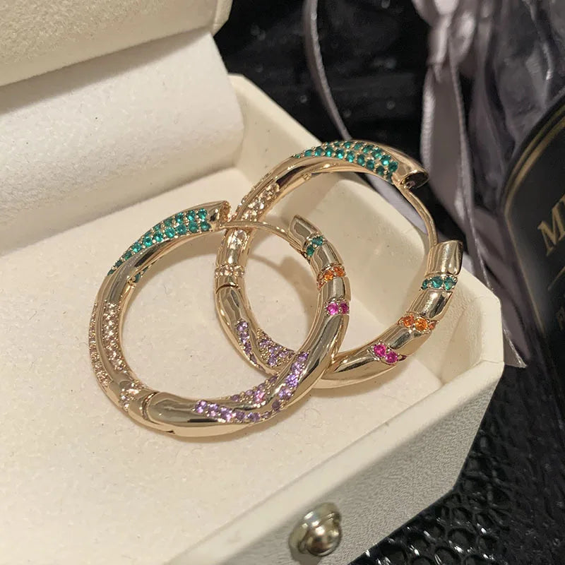 Luxury Fashion Rainbow Zircon Hoop Earrings for Women for Gifts