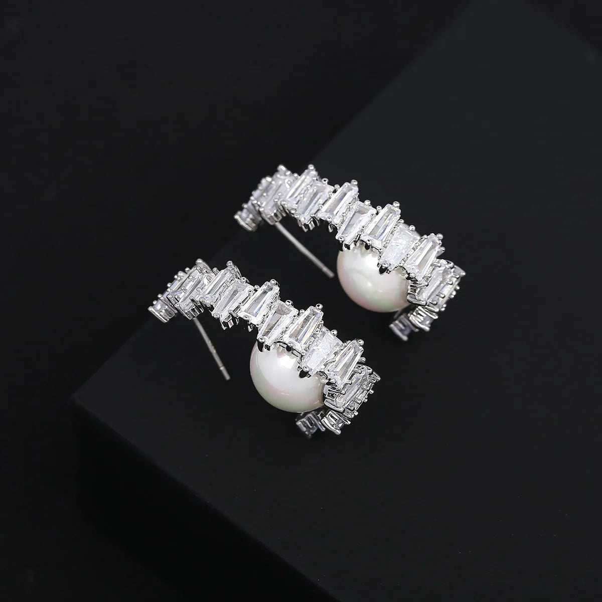 Bilincolor Luxury Zircon Pearl Earrings for Wedding or Party