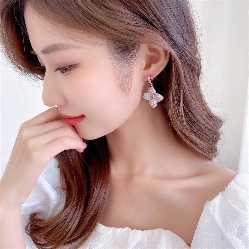 Bilincolor Luxury Zircon Four Leaf Flower Earrings for Gift